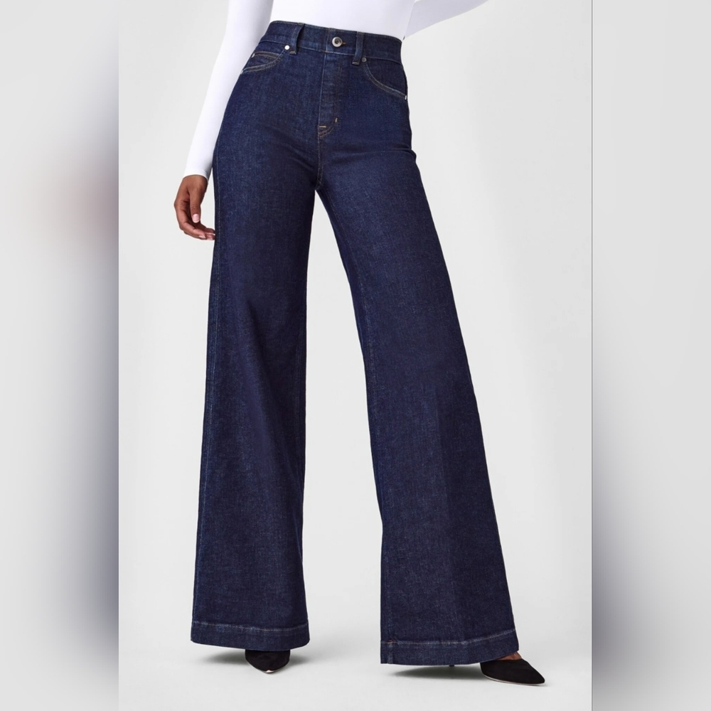 SPANX High Waisted Wide Leg Denim In Raw Indigo Size Large - Picture 9 of 9